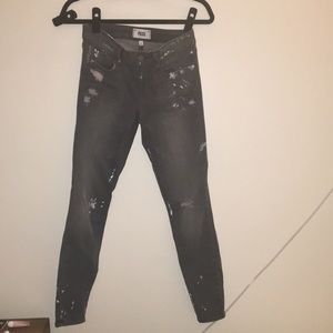 Gray splatter paint Paige jeans